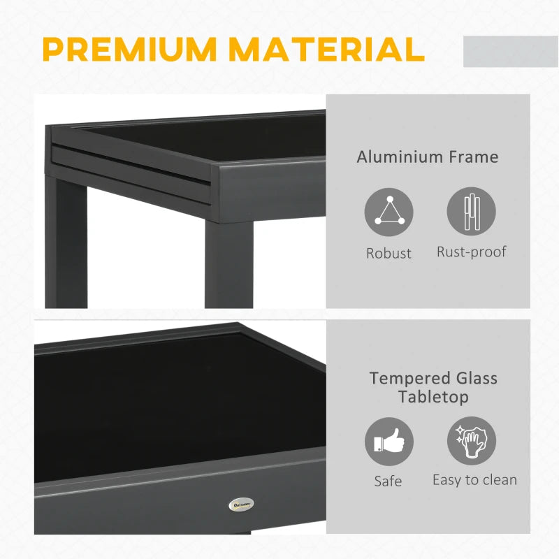 Black Extendable Outdoor Dining Table, Aluminium Frame, Tempered Glass, 80/160 x 80 x 75 cm