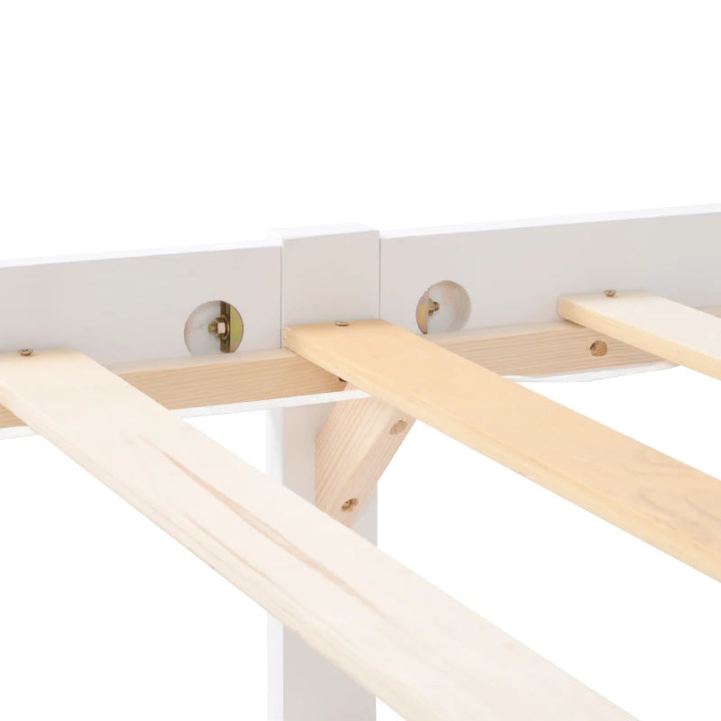 Double Wooden Bed Frame 4ft6 - Eco-Friendly Pine Wood, No Box Spring Needed, Stylish Bedroom Furniture, 198x141x82 cm, White
