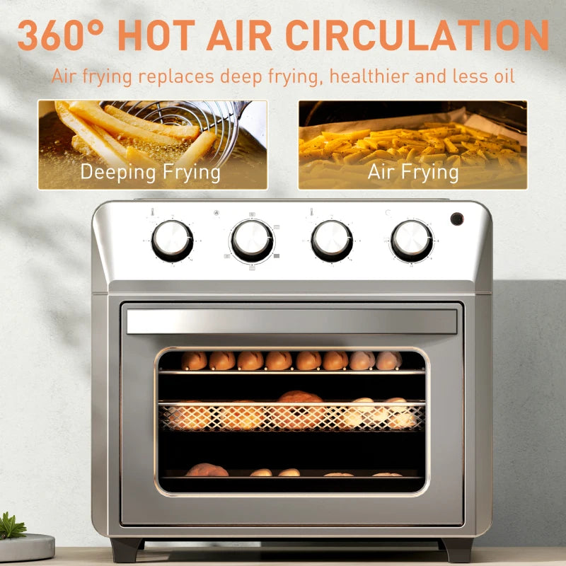24L Air Fryer Oven - Oil-Free Cooking, Grill & Bake, Touch Screen, Adjustable Temp, Timer, 1600W, Dishwasher Safe, Silver