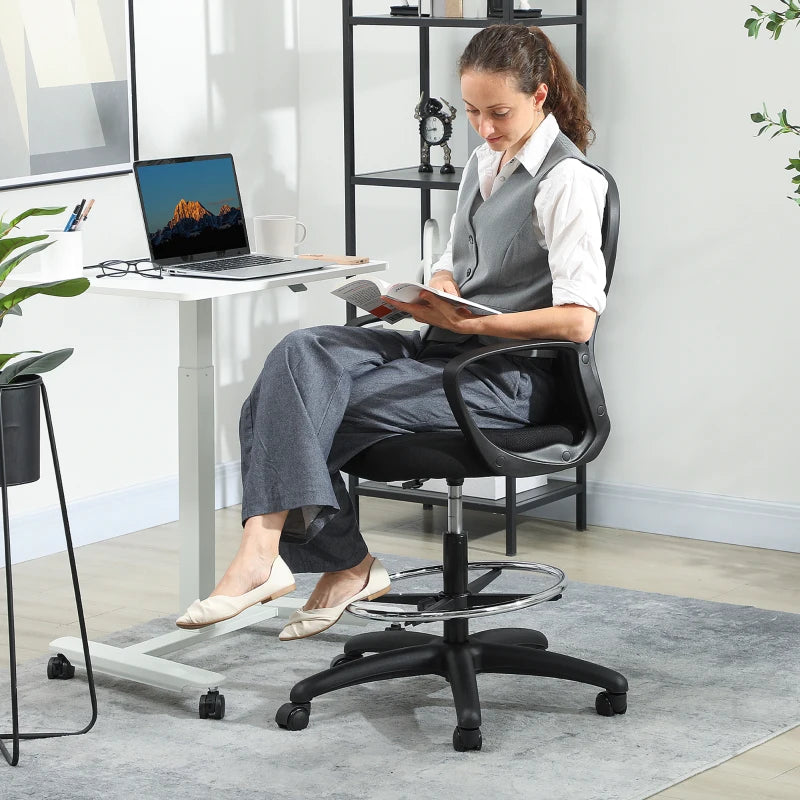 Vinsetto Ergonomic Drafting Chair with Adjustable Footrest & Lumbar Support - Mesh Office Chair for Standing Desks, Black