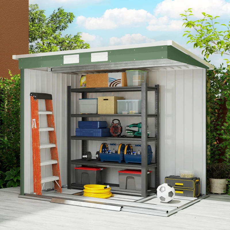 Green 7ft x 4ft Galvanised Steel Garden Shed with Foundation Kit
