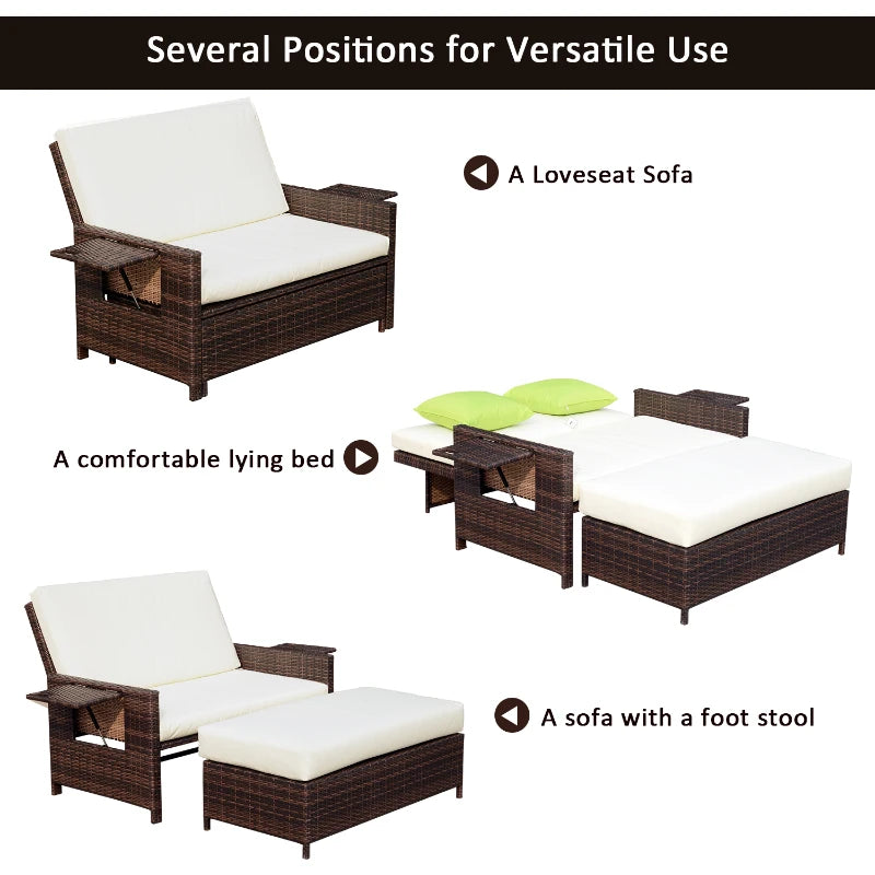 Brown Rattan Double Sun Lounger Day Bed