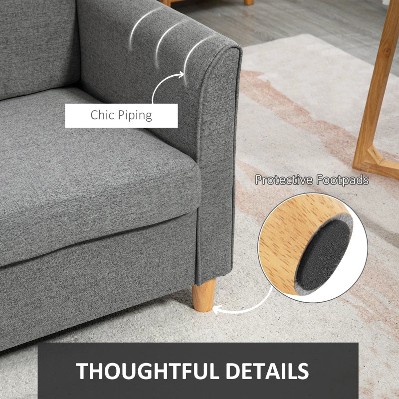 Modern Compact Loveseat Sofa for Living Room with Wooden Legs and Armrests in Grey