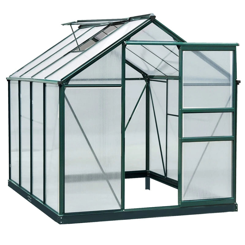 Dark Green 6x8ft Polycarbonate Walk-In Greenhouse with Slide Door and Window