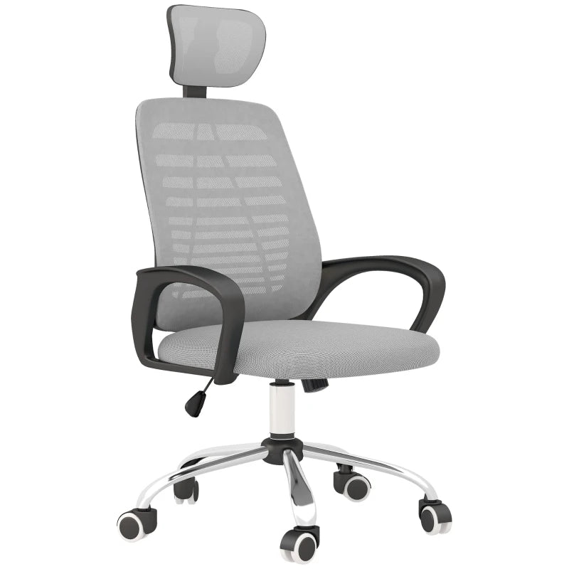 Vinsetto Ergonomic Mesh Office Chair with Rotatable Headrest, Lumbar Support & Armrests - Stylish Grey Desk Chair
