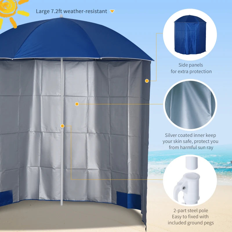 Blue Beach Fishing Umbrella with Sides and Carry Bag