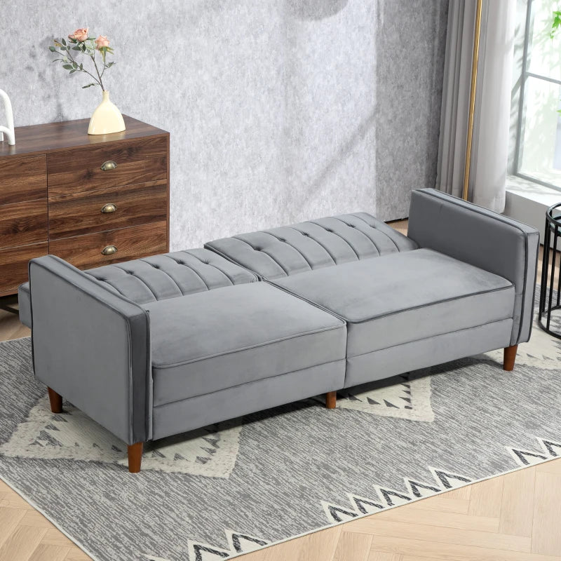 Velvet-Feel Dark Grey Three-Seater Sofa Bed for Stylish Living Spaces