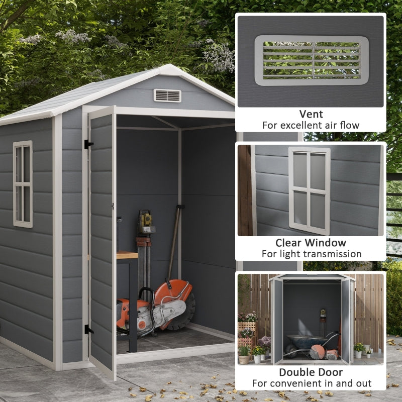 6ft x 4.5ft Grey Metal Shed - Lockable Garden Shed with Double Doors, Window, Vent and Plastic Roof