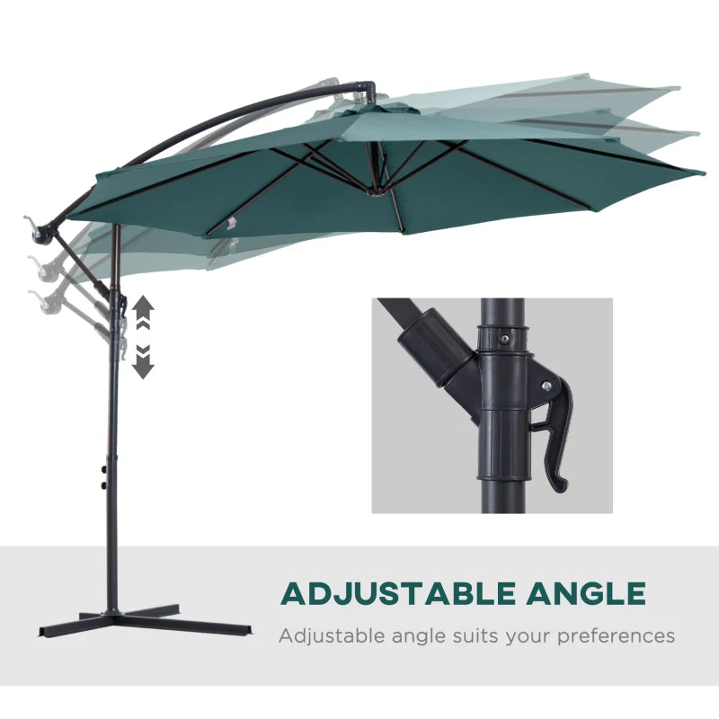 Dark Green Hanging Cantilever Umbrella with Crank Handle - Outdoor Sun Shade