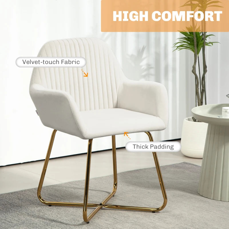 Modern Upholstered Accent Chair with Metal Base for Living Room in Cream White