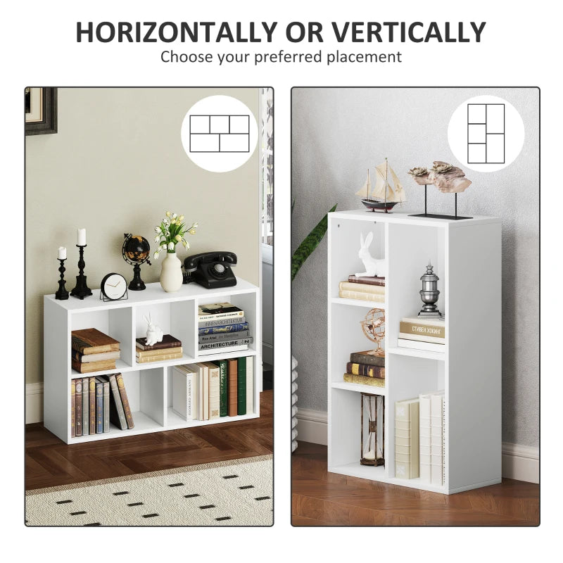 Modern 2-Tier White Bookshelf with 5 Spacious Compartments - Stylish Storage Solution for Home or Office