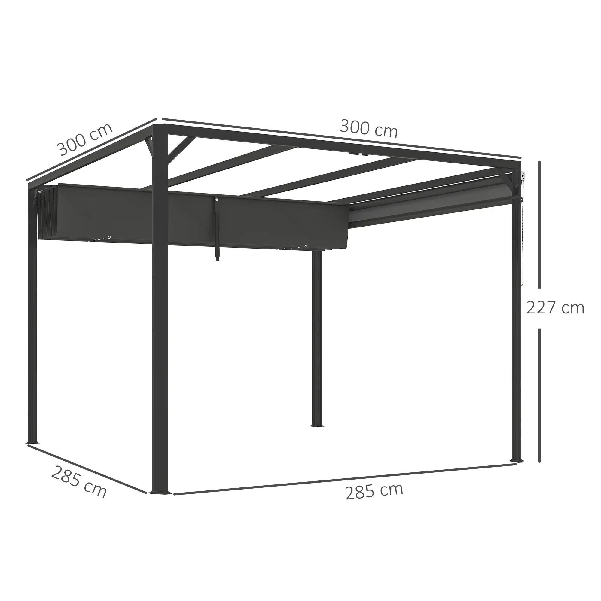 3m x 3m Aluminium Pergola With Retractable Roof and Wall - Dark Grey