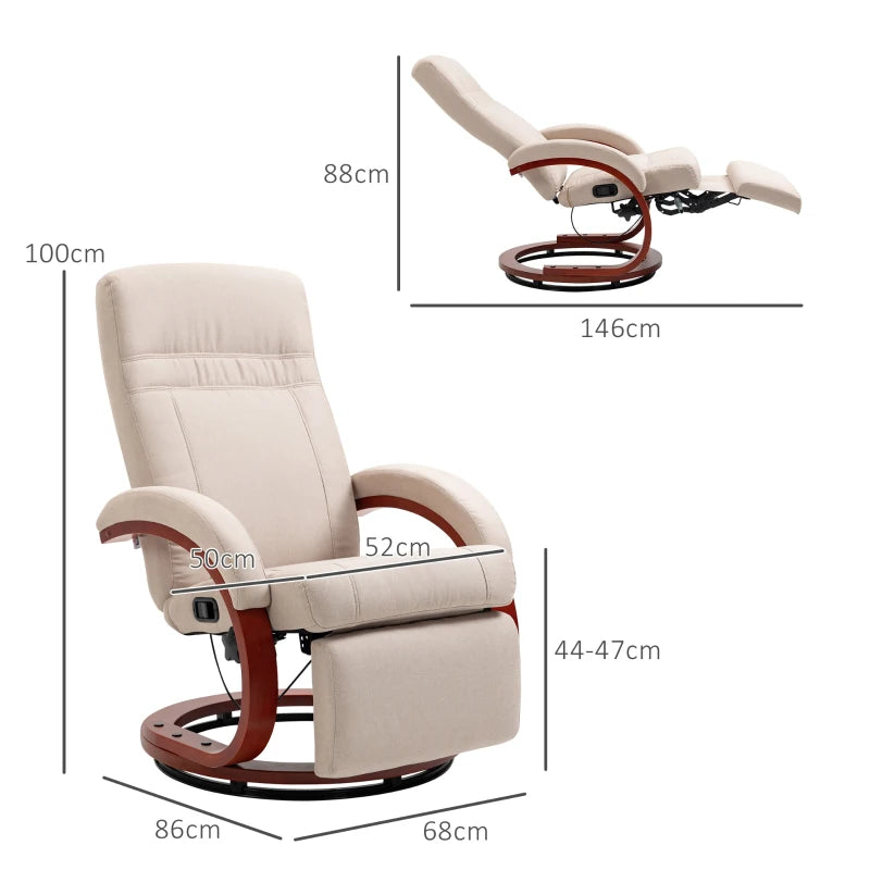 Beige 135° Manual Reclining Swivel Chair with Footrest for Ultimate Comfort