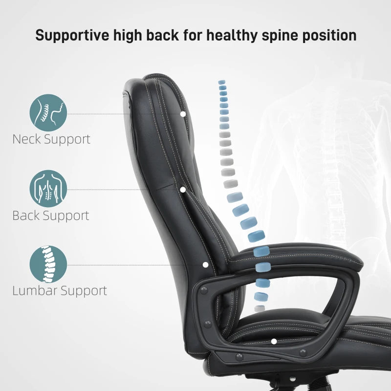 High Back Executive Office Chair - PU Leather Swivel Desk Chair with Tilt, Armrests & Adjustable Height - Black