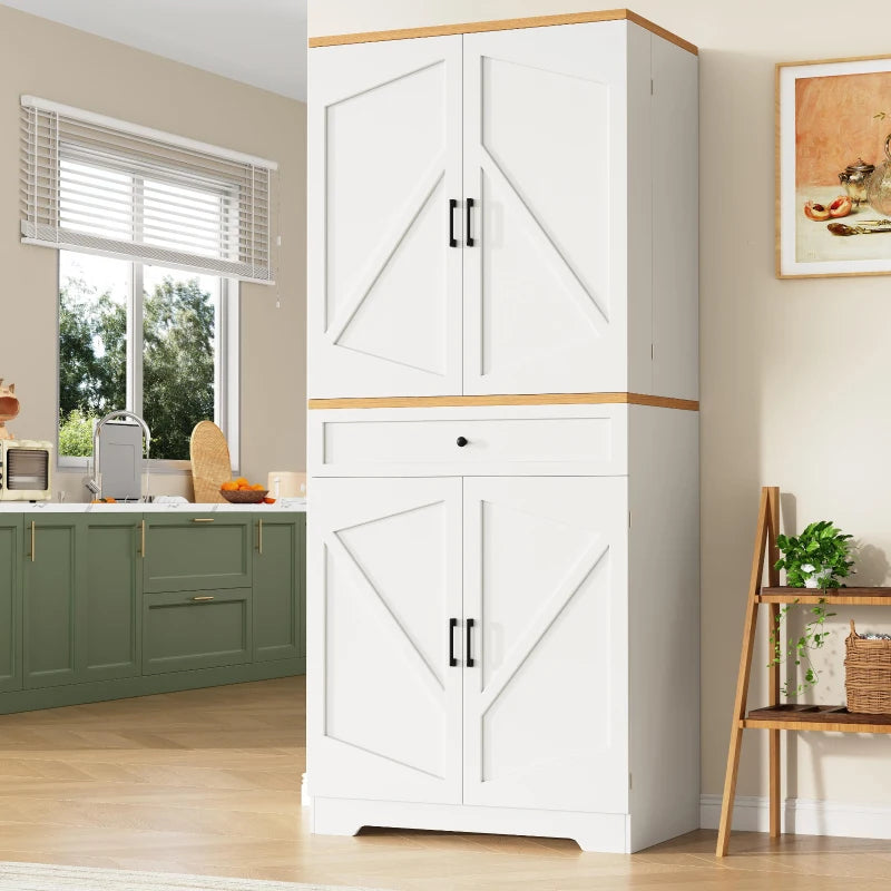 Tall Kitchen Sideboard with Double-Door Cabinets - Maximized Storage & Anti-Tip Safety for Dining Room - 80x40x180 cm, White