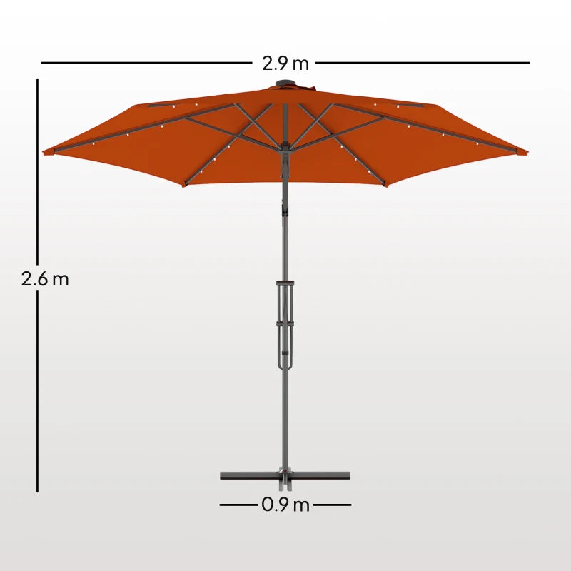 3m Solar LED Cantilever Parasol Umbrella - Orange Outdoor Patio Shade