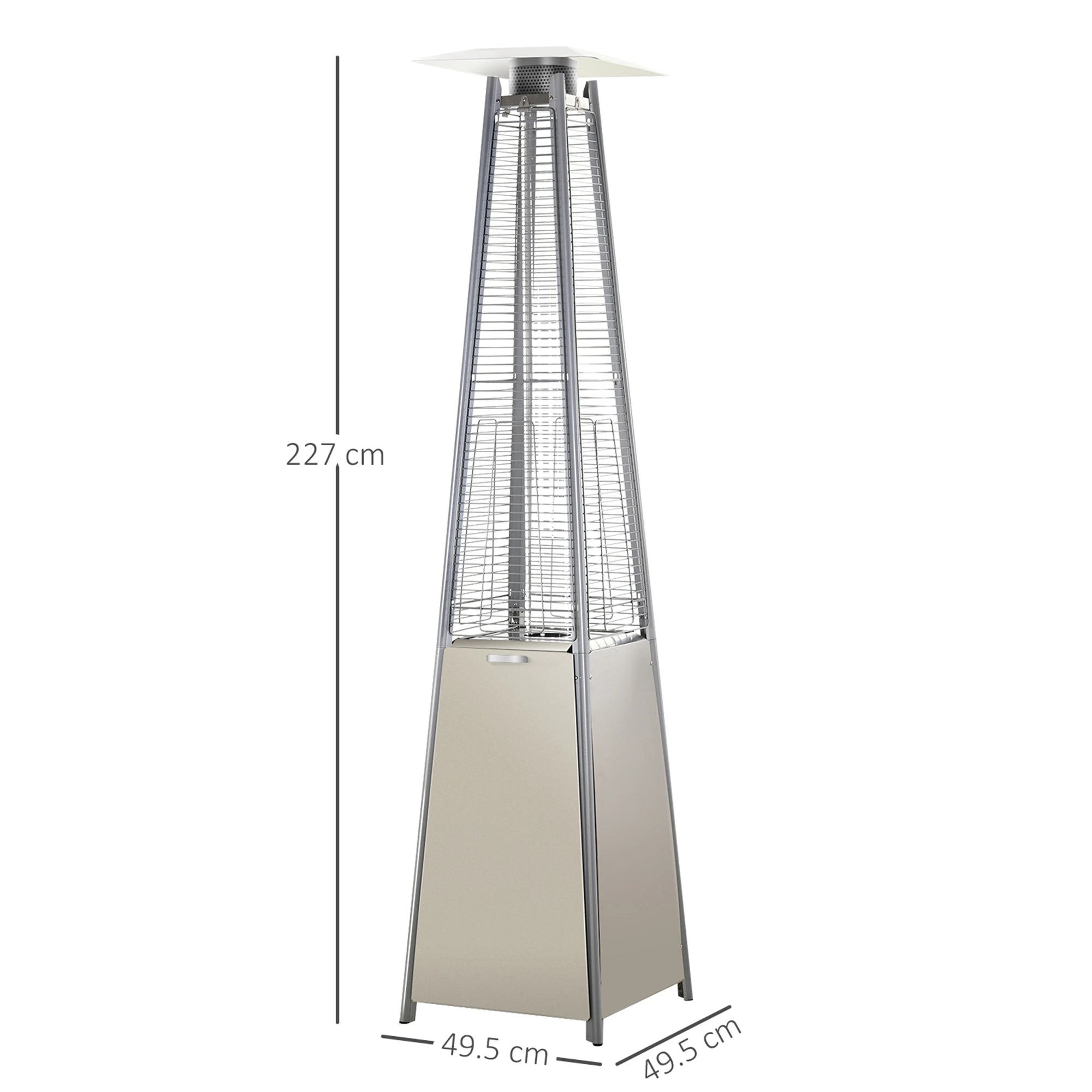 Stainless Steel Outdoor Garden Pyramid Patio Heater with Wheels and Rain Cover - Silver