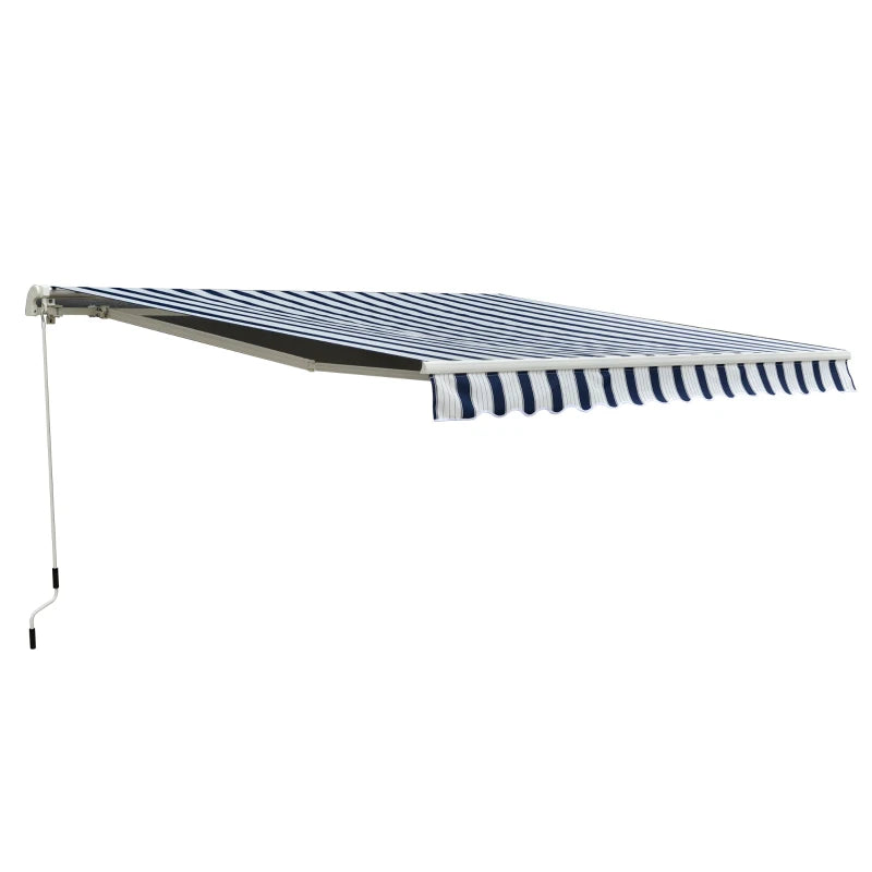 3.5m x 2.5m Manual Retractable Awning - Dark Blue/White Stripes