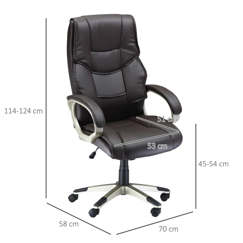High Back Home Office Chair - Adjustable Faux Leather Desk Chair with Rocking Function in Brown