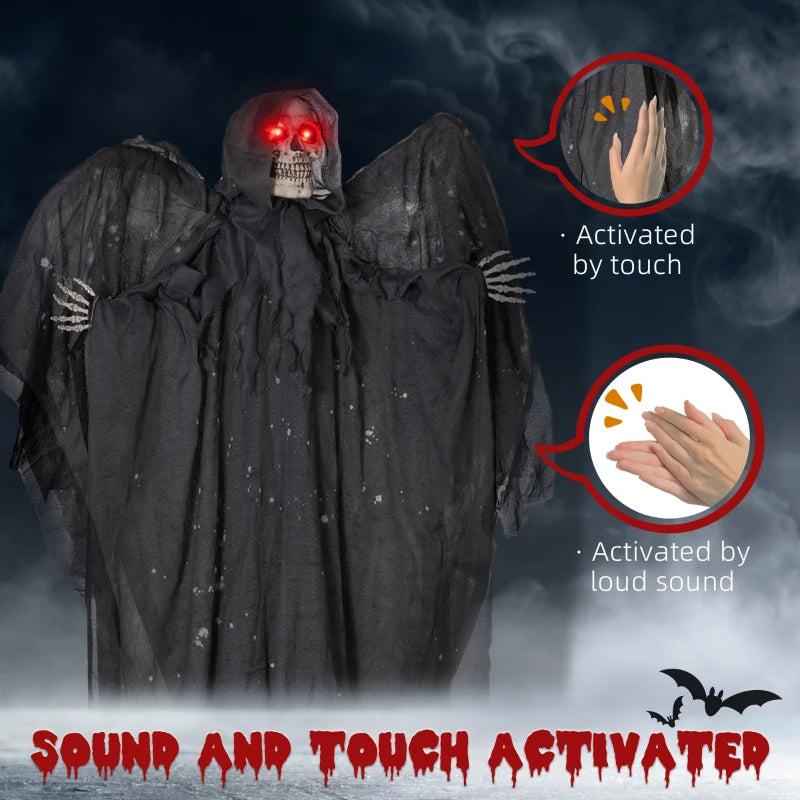 6.3" Grim Reaper Halloween Animatronic with Glowing Eyes - Spooky Decor for Haunted House & Halloween Parties