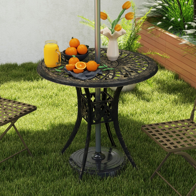 78 cm Round Bronze Tone Garden Dining Table with Parasol Hole - Antique Cast Aluminium Outdoor Table