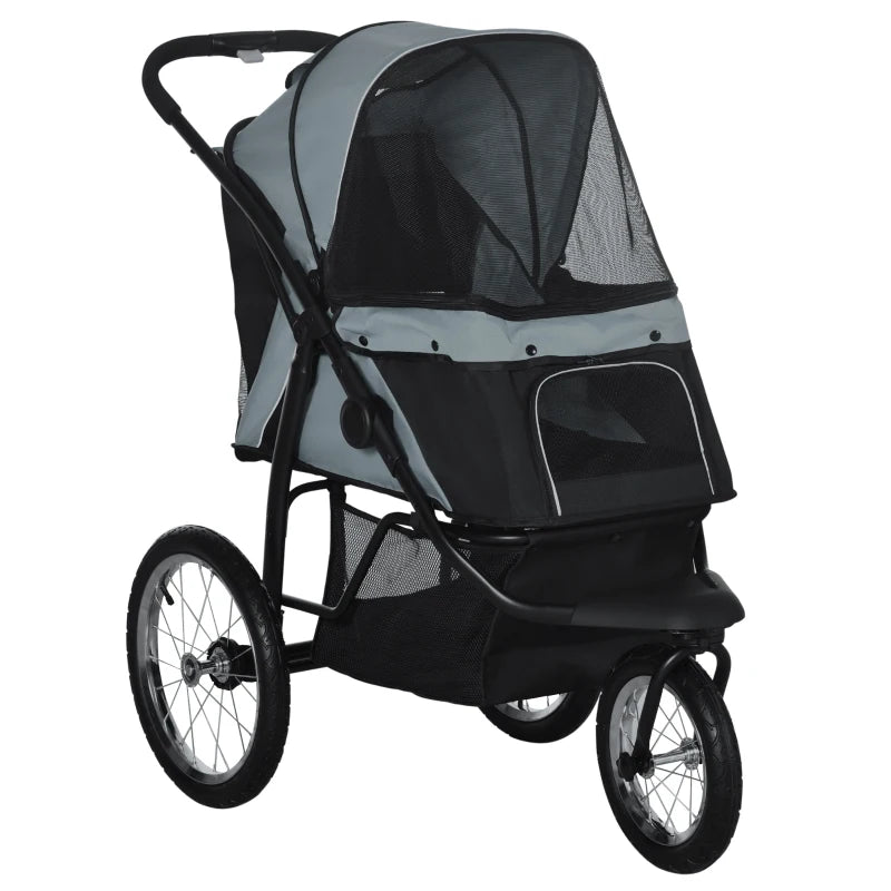 Grey Foldable Pet stroller - Dog Buggy with Three Wheels