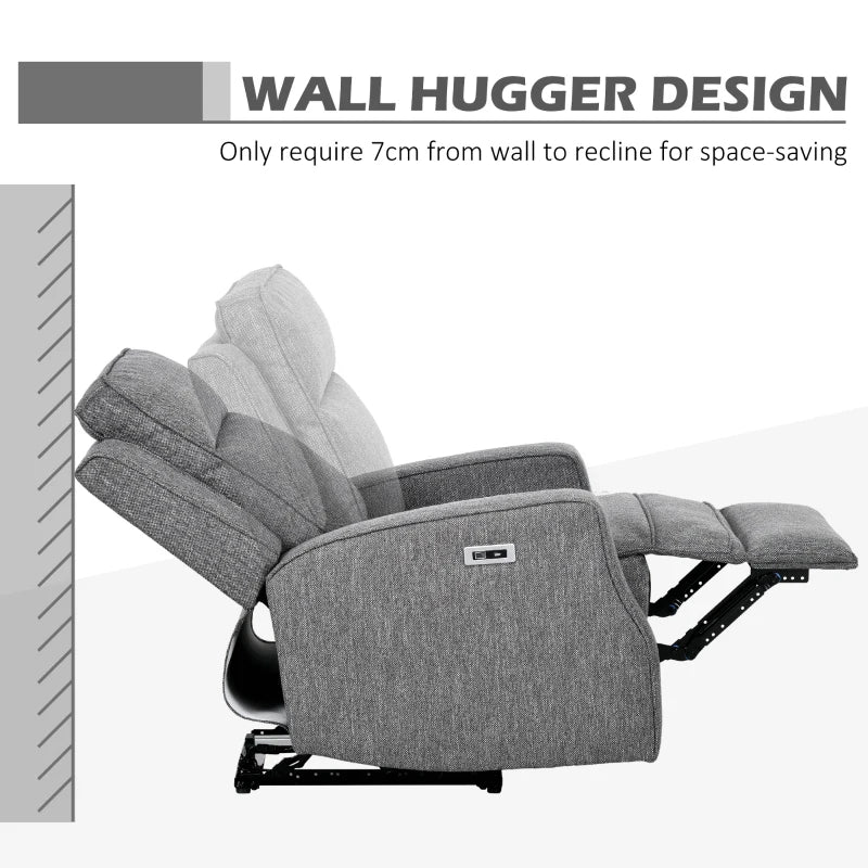 Electric Reclining Chair with USB Port and Footrest in Charcoal Grey - 150° Comfort Design