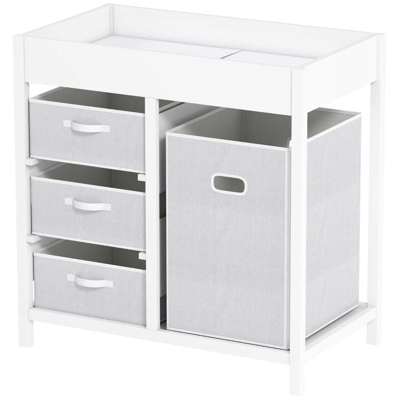 Baby Changing Unit with 4 Storage Drawers and Mat for Nursery Bedroom White 84 x 84.5 cm