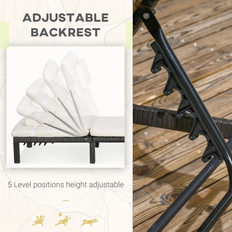 Brown/Cream Reclining Rattan Sun Loungers Set with Cushions