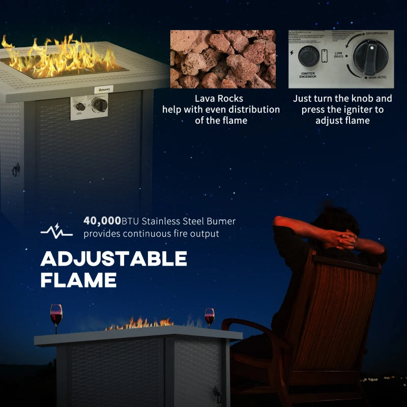 71x71cm 40000 BTU Gas Fire Pit Table - Stylish Black/Dark Grey Outdoor Heating Solution for Patios & Backyards