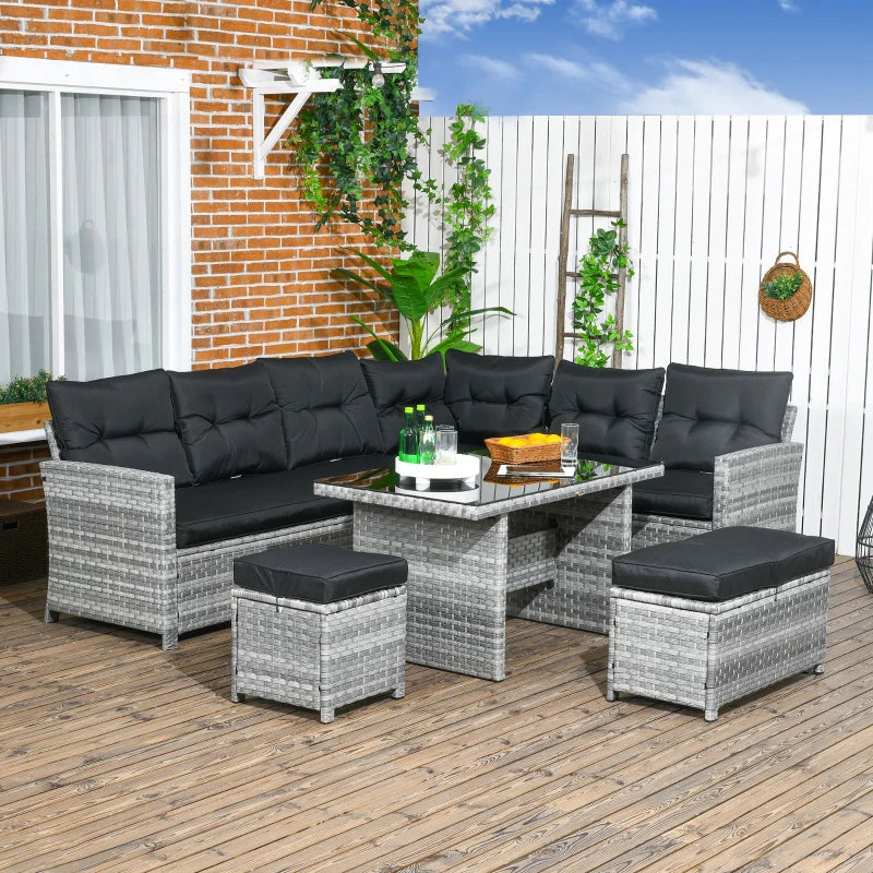 5-Piece Mixed Grey Rattan Corner Sofa With Footstools
