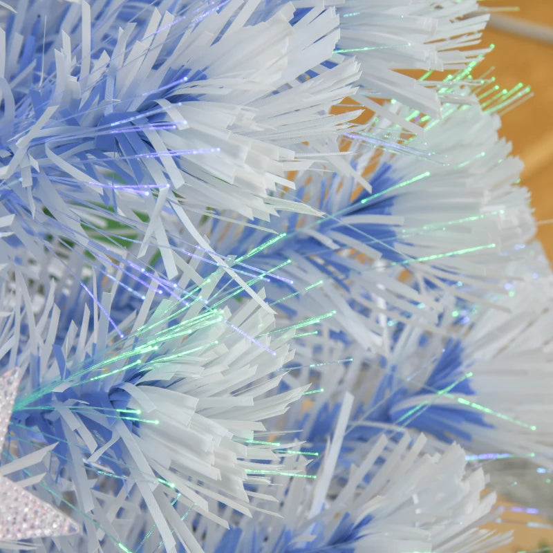 4FT Pre-Lit Artificial Fibre Optic Christmas Tree with LED Lights - Easy Storage Seasonal Decoration in White & Blue