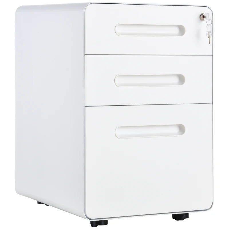 Vinsetto Lockable File Cabinet - 3 Drawer Vertical Office Storage for A4, Letter, Legal - Anti-Tilt, Pre-Assembled, White