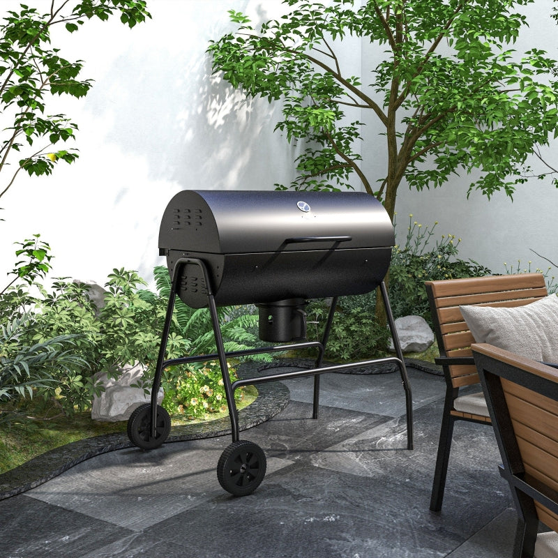 Steel Charcoal BBQ Grill with Ash Catcher and Warming Rack - Black