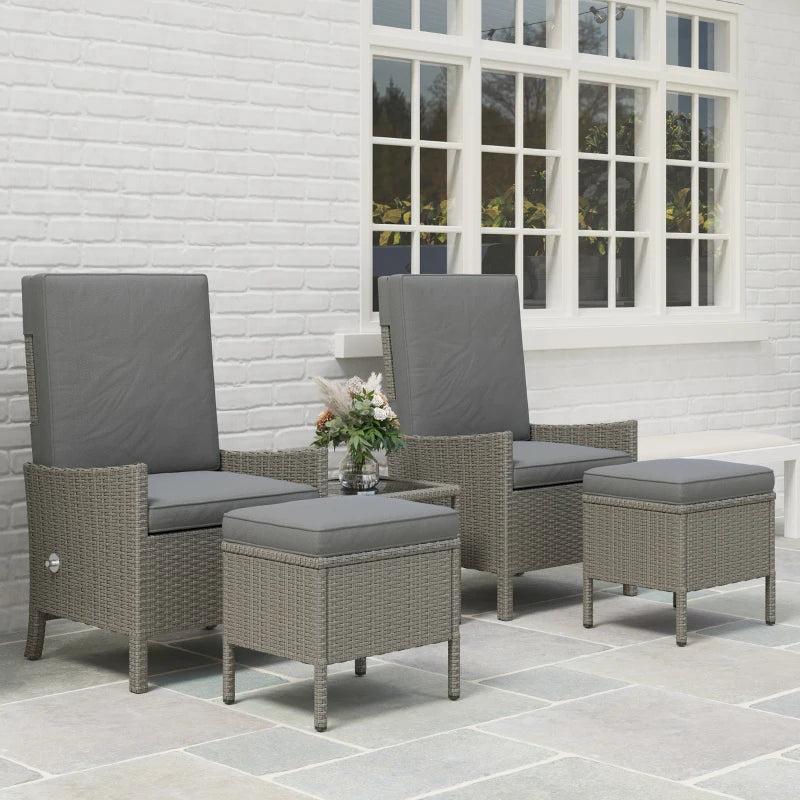 5 Piece Rattan Garden Furniture Set with Cushions and Adjustable Backrests for Outdoor Relaxation