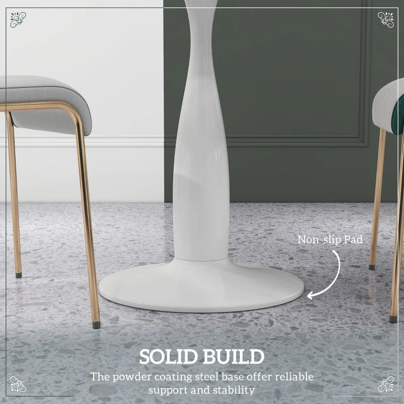 Elegant Small 2-Person Dining Table with Steel Base & Non-Slip Foot Pad - Modern White & Grey Design