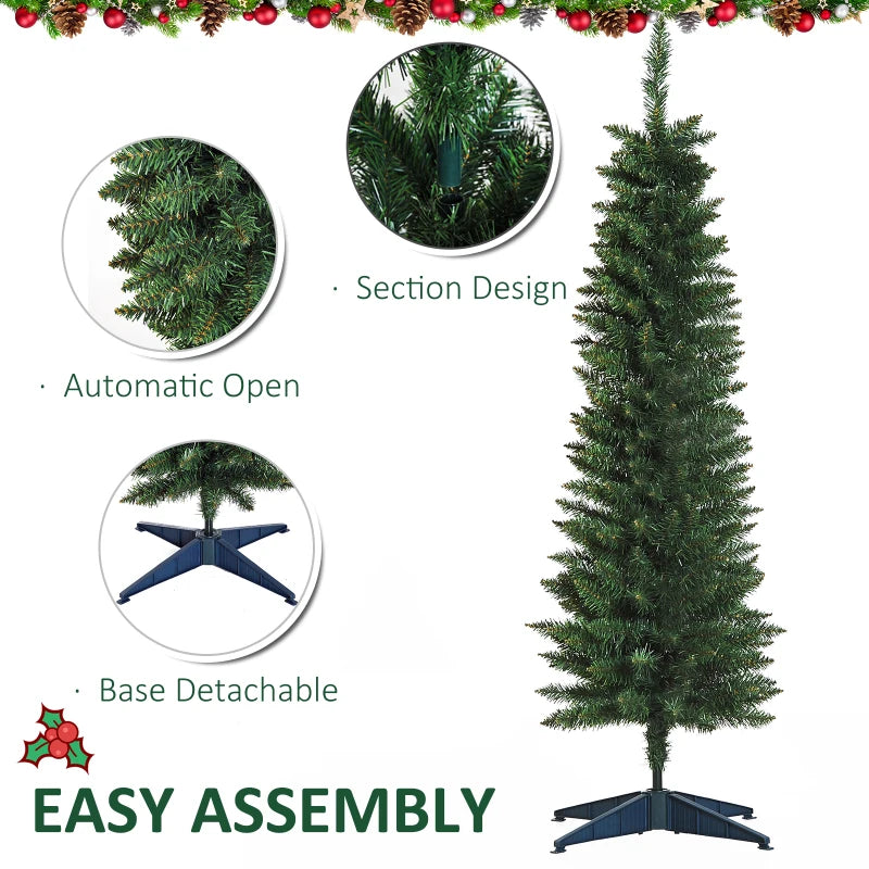 5ft Unlit Pencil Slim Artificial Christmas Tree - Realistic Green Branches with Sturdy Stand for Holiday Decor