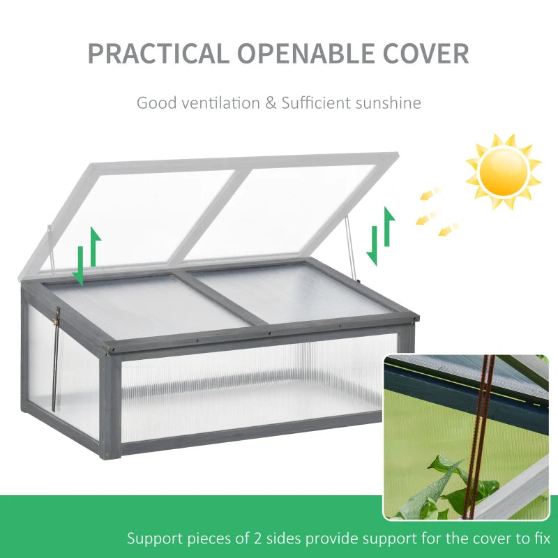 Grey Small Polycarbonate Plant Cold Frame, Openable Top Cover, 100x65x40cm
