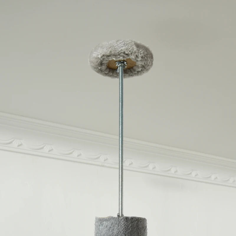 Light Grey Floor to Ceiling Cat Tree - Multi-Layer Condo & Activity Center for Indoor Cats with Scratching Post & Hanging Balls