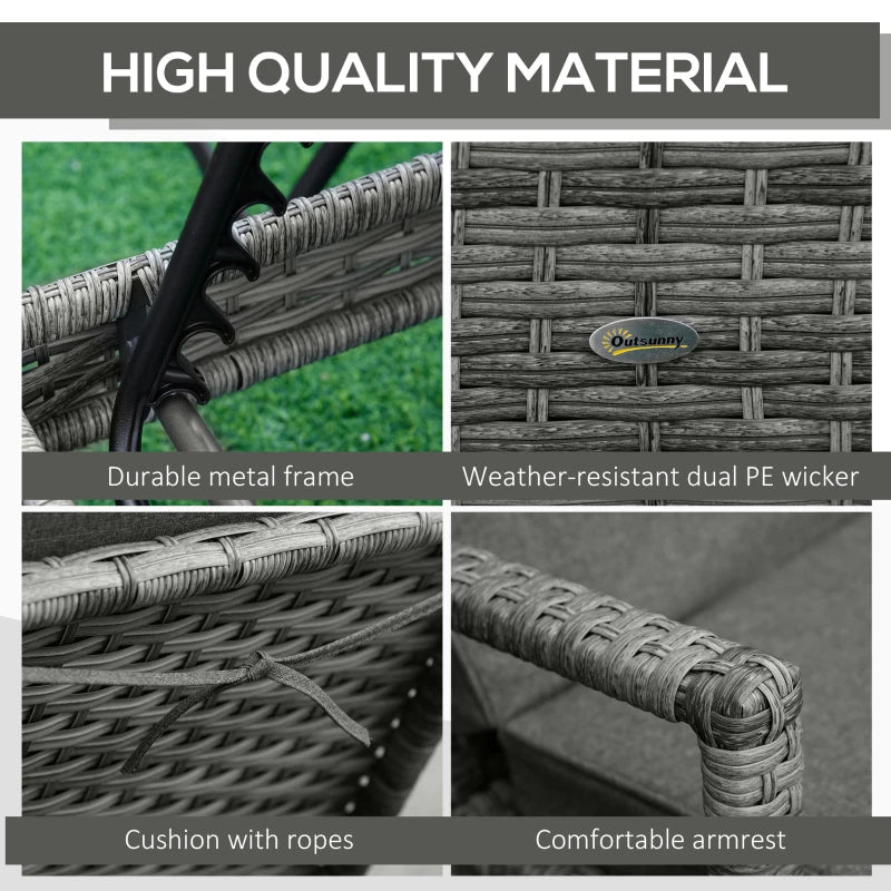 Grey Rattan Sun Loungers Set of 2 with Cushion