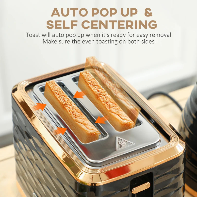 3000W Rapid Boil Kettle & 2 Slice Toaster Set - 1.7L Kettle with 7 Browning Controls, Black, Perfect Kitchen Duo