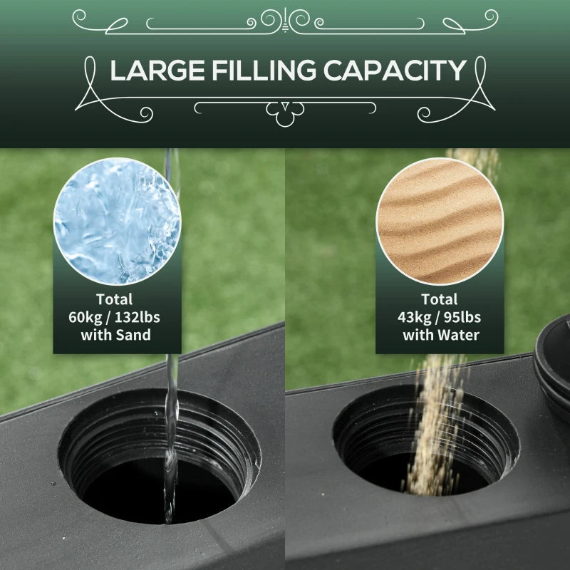 Black Garden Parasol Base Holder, 43kg Water or 60kg Sand Filled, Umbrella Stand with Wheels and Brakes