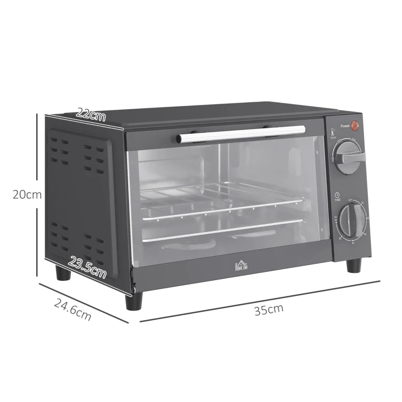 Compact 9L Mini Oven & Electric Grill - Adjustable Temp, Timer, Dishwasher Safe Tray, 750W, Grey Countertop Toaster Oven