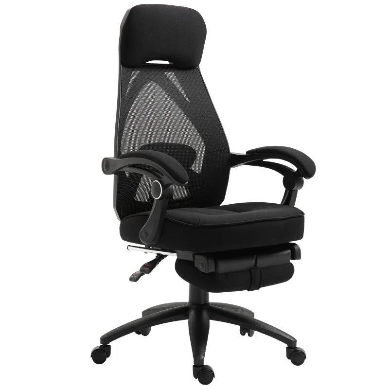 Vinsetto High Back Office Chair with Footrest - Adjustable Swivel Desk Chair with Headrest for Home Office - Black