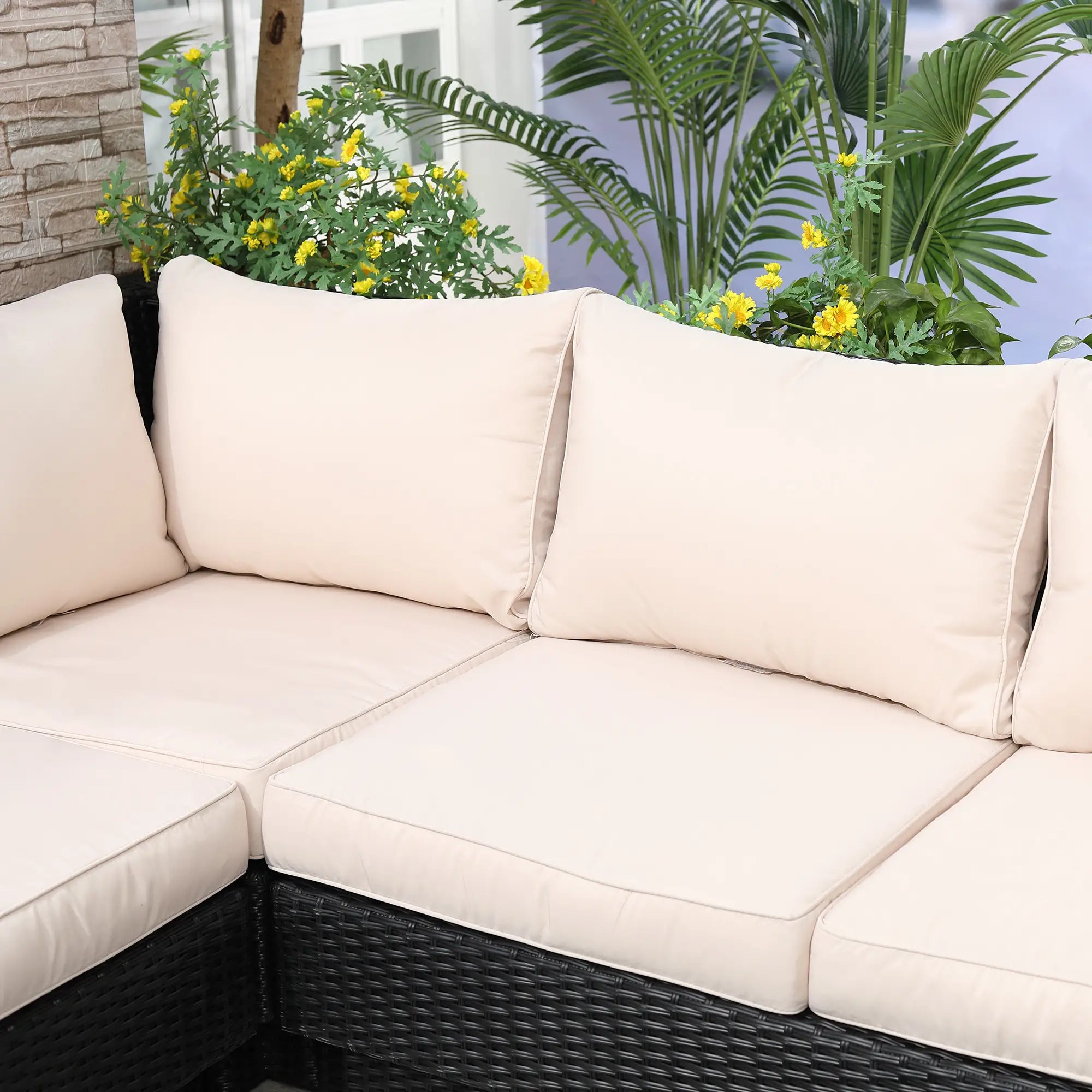 Luxury Black Rattan 4-Piece Outdoor Corner Sofa Set