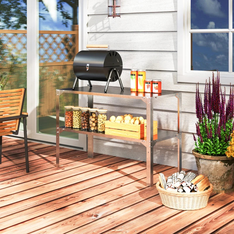 2 Tier Galvanised Steel Potting Bench Table - Silver Tone, 110 x 50 x 75 cm - Outdoor Garden Workstation with Storage Shelf for Patio and Greenhouse