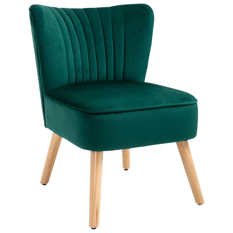 Stylish Green Fabric Accent Chair with Rubber Wood Legs and Thick Padding for Living Room Comfort