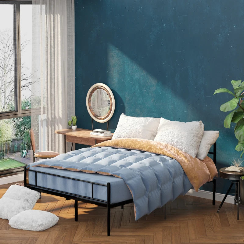 Double Metal Bed Frame with Headboard & Footboard - Solid Slat Support, Underbed Storage, Stylish Black Bedroom Furniture