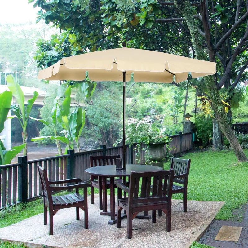 Beige Rectangular Ruffled Garden Parasol Umbrella