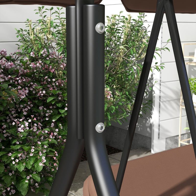 Brown 3-Seat Garden Swing Chair with Adjustable Canopy